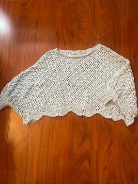 miami Light Blue Crochet Poncho Sweater